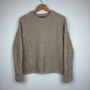 PURA‎ 100% Cashmere Sweater Size XS Beige Taupe Ribbed Knit Crew Neck Luxury